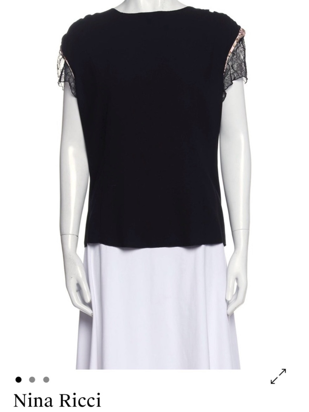 Nina Ricci Black Tee with Lace Cap Sleeves and Pink Trim